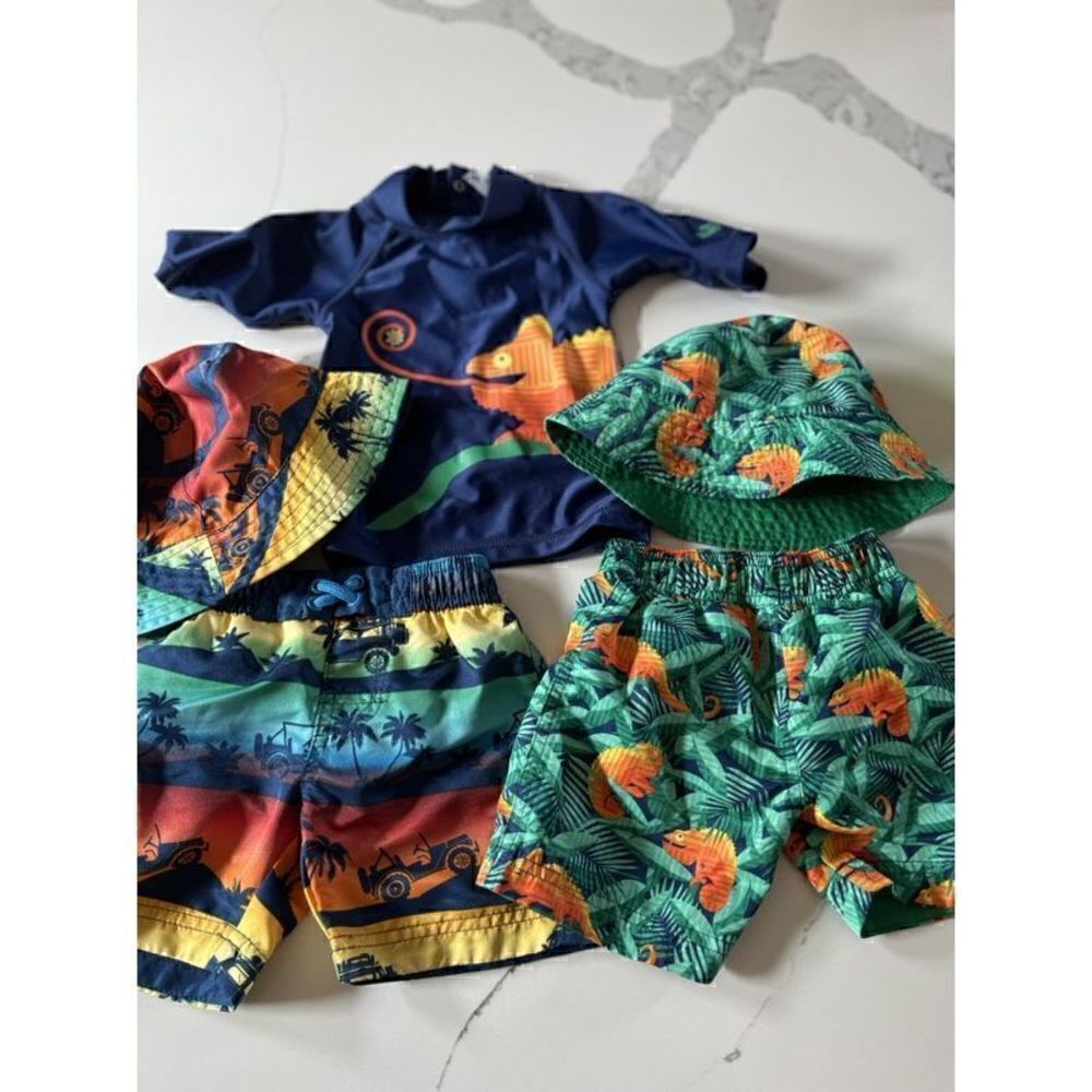 UV SKINZ Toddler Sunwear Trunks Hat Sets and Rash Shirt Sz 12/18 Mo
